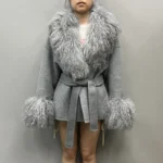 Jancoco High Quality Winter Woolen Fur Coat Custom Luxury Cropped Cashmere Wool Coats Women with Mongolian Fur Collar Cuffs